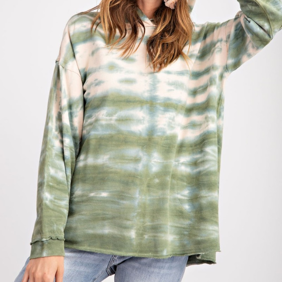 Long Sleeve Oversized Terry Hoodie, Faded Olive - Picture 5 of 7